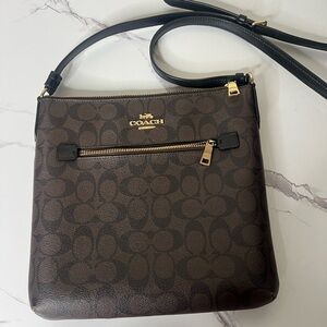 Coach Dark Brown Crossbody Bag with Gold Accents